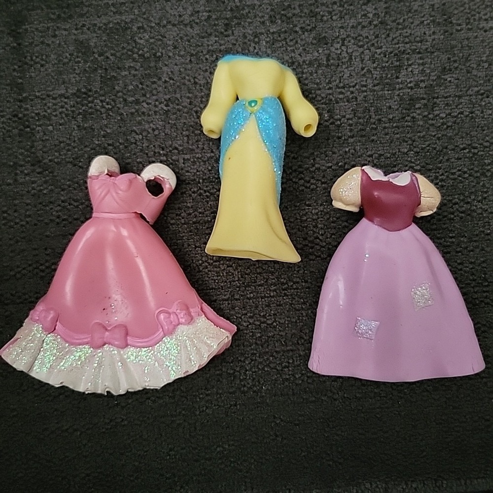 Vintage Polly Pocket Dresses Yellow Pink Princess Style - 2.5" Lot Of 3 *read*